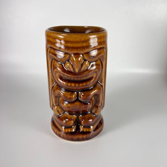 Tiki LeilanI Double Sided Cup Mug Brown Glazed Ceramic Tumbler Barware Souvenir - Picture 2 of 12